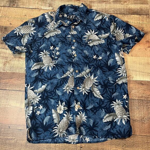 CSTL Coastal | Men's Navy Tan Pineapple Short Sleeve Button Down Sz S - Picture 1 of 3